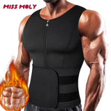 Men'S Body Shaper Waist Trainer Sauna Vest Double Belt Sweat Shirt Corset Top Abdomen Slimming Shapewear Fat Burn Fitness Suits