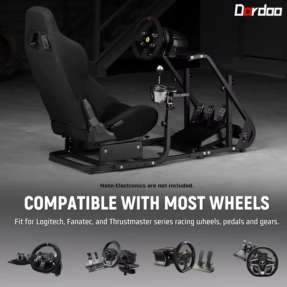 Racing Simulator Cockpit with Seat for Logitech, Thrustmaster, and Fanatec Steering Wheels: Compatible with G25, G27, G923, And
