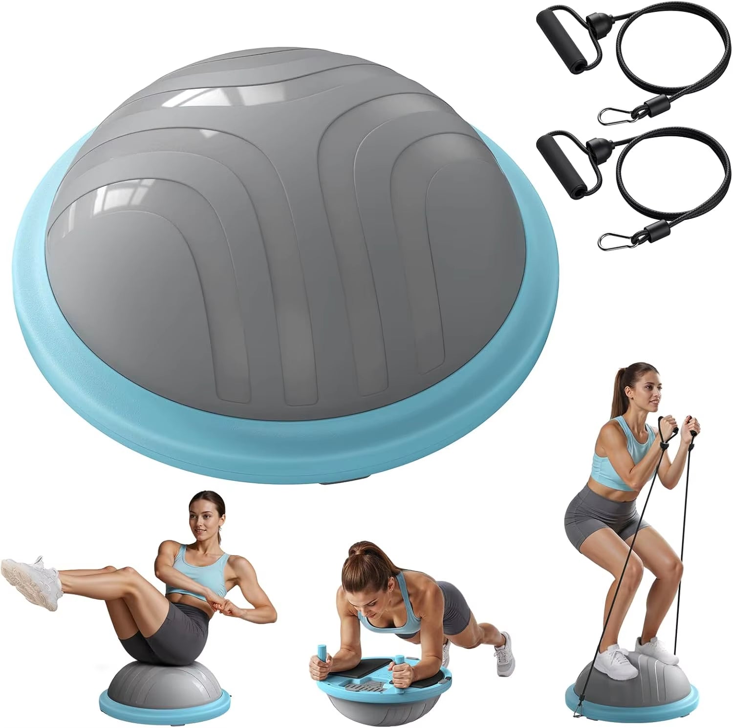 MERACH Balance Ball Trainer, 18 Inch Half Exercise Ball with Resistance Bands and Foot Pump, Half Yoga Ball