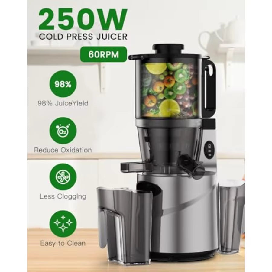 Cold Press Juicer with 5.5Inch Feeding Chute for Masticating Whole Fruits and Vegetables Autocutting Auger Technology for Effic