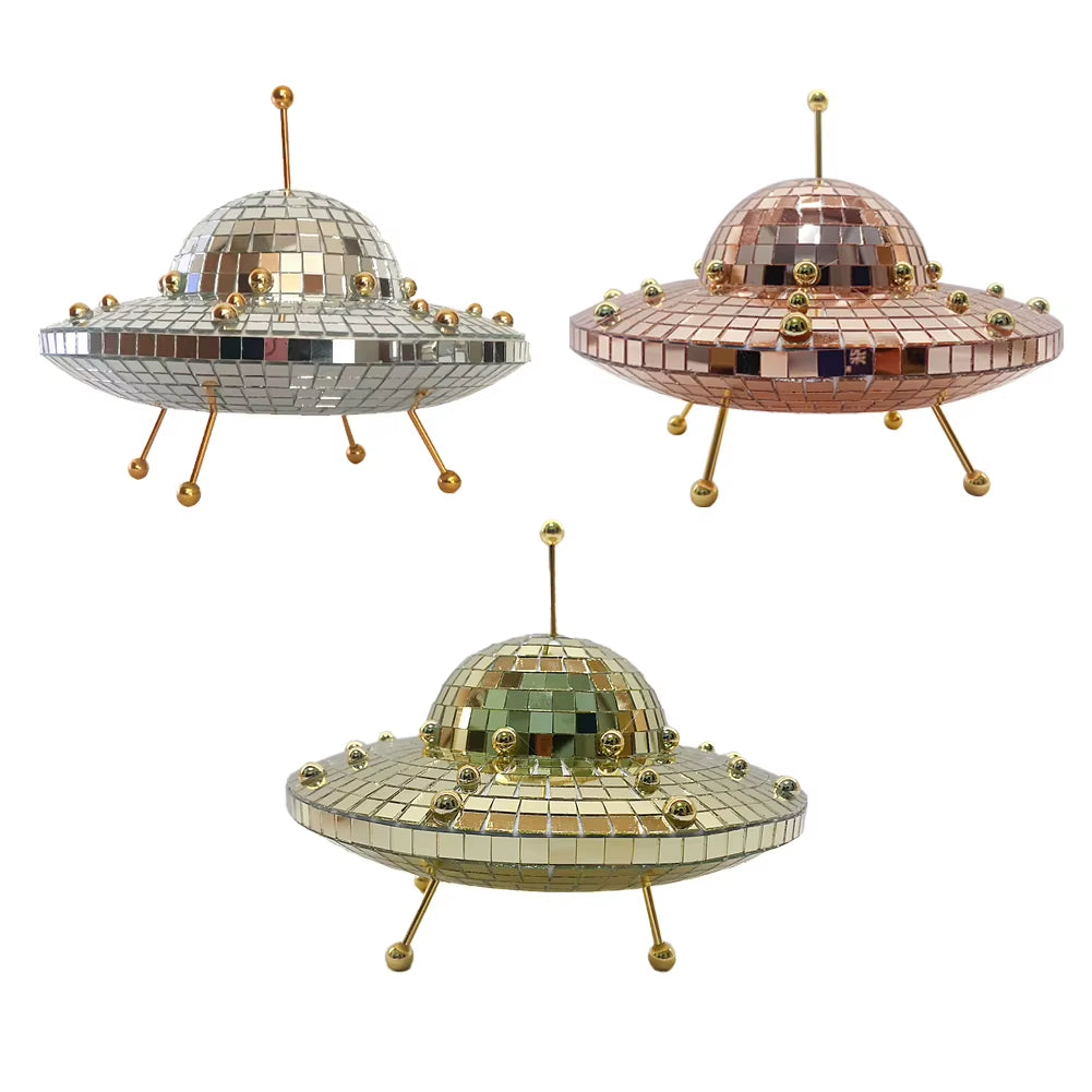 UFO Disco Mirror Ball Retro Reflective UFO Space World Shape DJ Light Modern Home Decor for Party Room Sculptures and Figurines