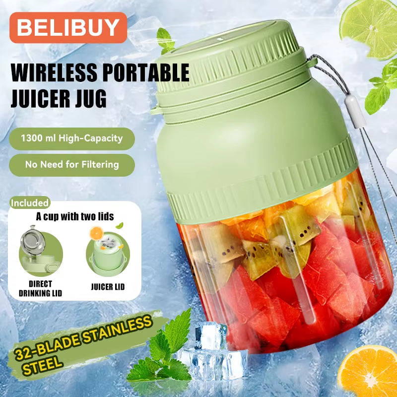 500/1300ML Electric Juicer Cup 6 Blades Blender Milkshake Machine USB Portable Fruit Milk Mixing Tool Mini Fresh Juice Blender