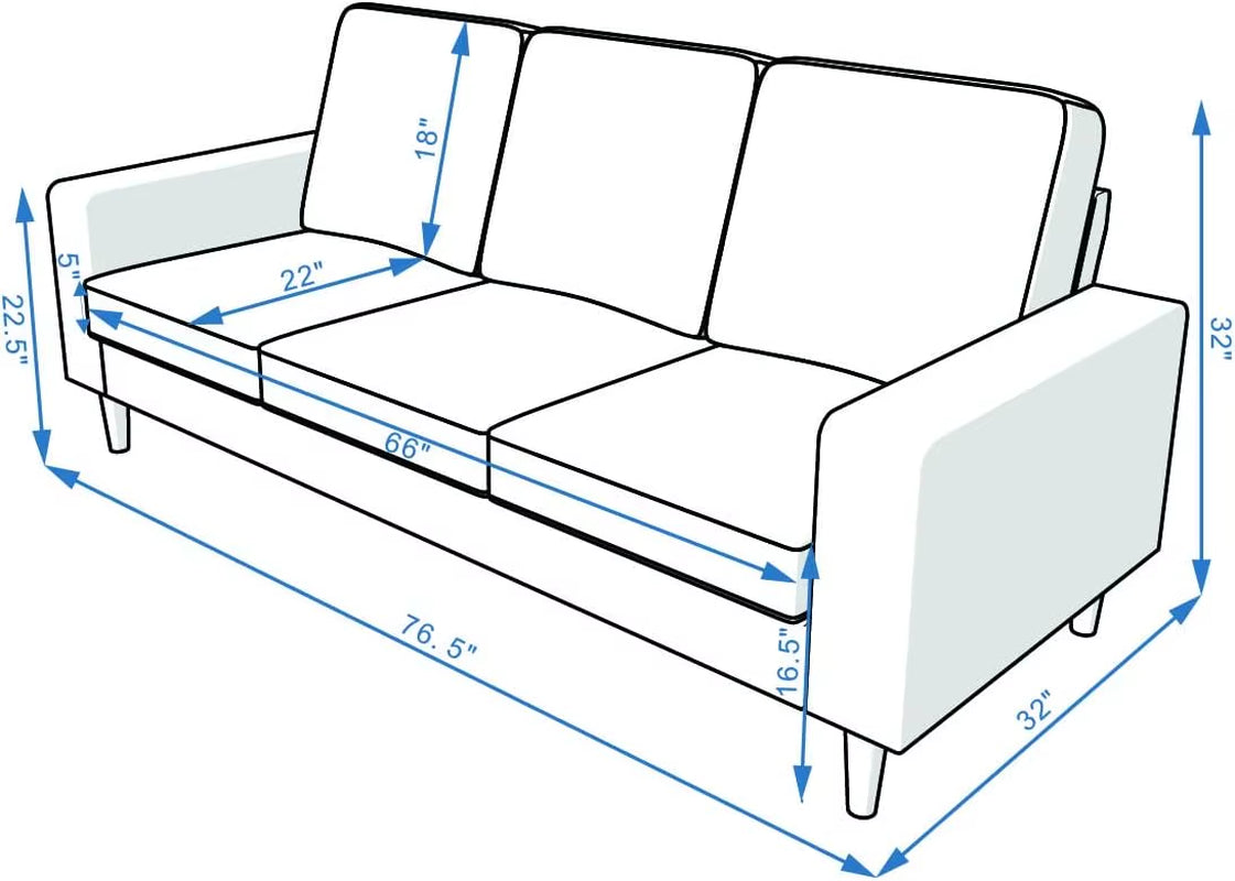 3-Seater Upholstered Fabric Sofa for Small Living Room, Dorm, Small Spaces (Grey) Sofa Set Living Room Furniture
