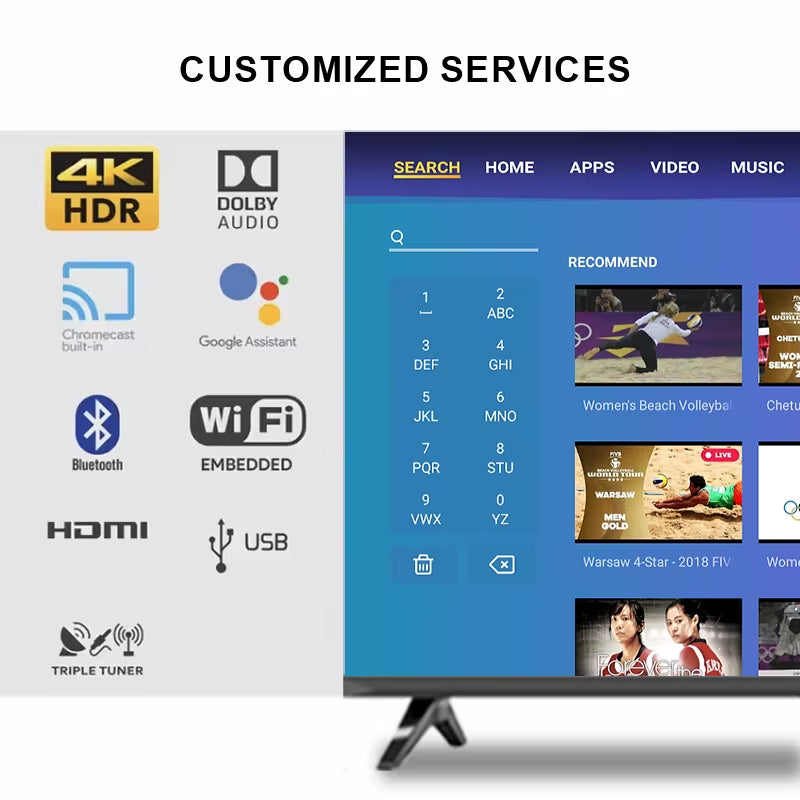 42 Inch Smart TV Android 11.0, UHD LED LCD HDR10 IPS Display, with Wifi Bluetooth, USB HDMI, Support Netflix Prime Video