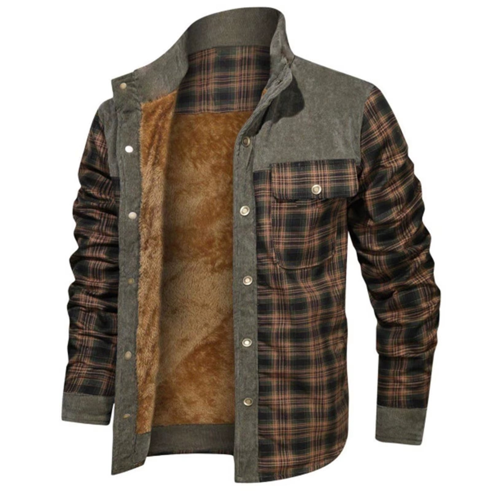 Men'S Winter Fleece Lined Flannel Plaid Shirt Jacket with Button down Jacket with Hooded Hip-Hop Street Jogging Sports Jacket