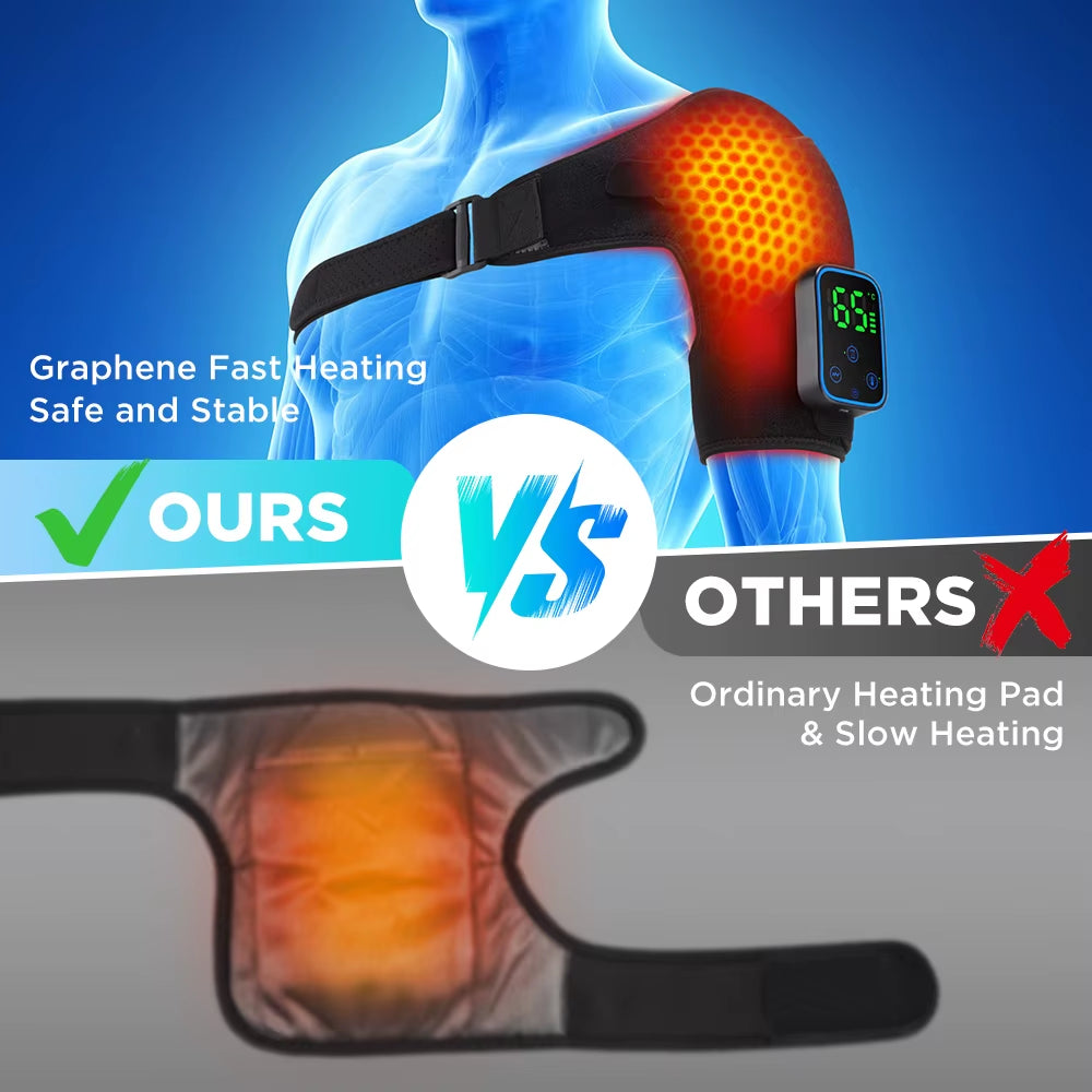 Wireless Shoulder Massager Pad Wrap App-Controlled Graphene Heating 7 Temp Levels 3 Vibration Modes 3 Timers LCD Muscle Relax