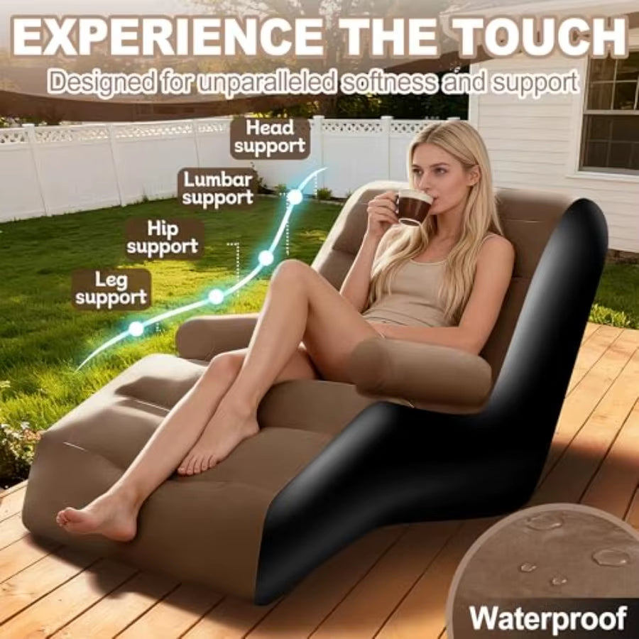 Inflatable Couch for Camping Blow up Couch for Adults with Armrest Waterproof Flocked Surface Inflatable Lounge Chair Indoor Po