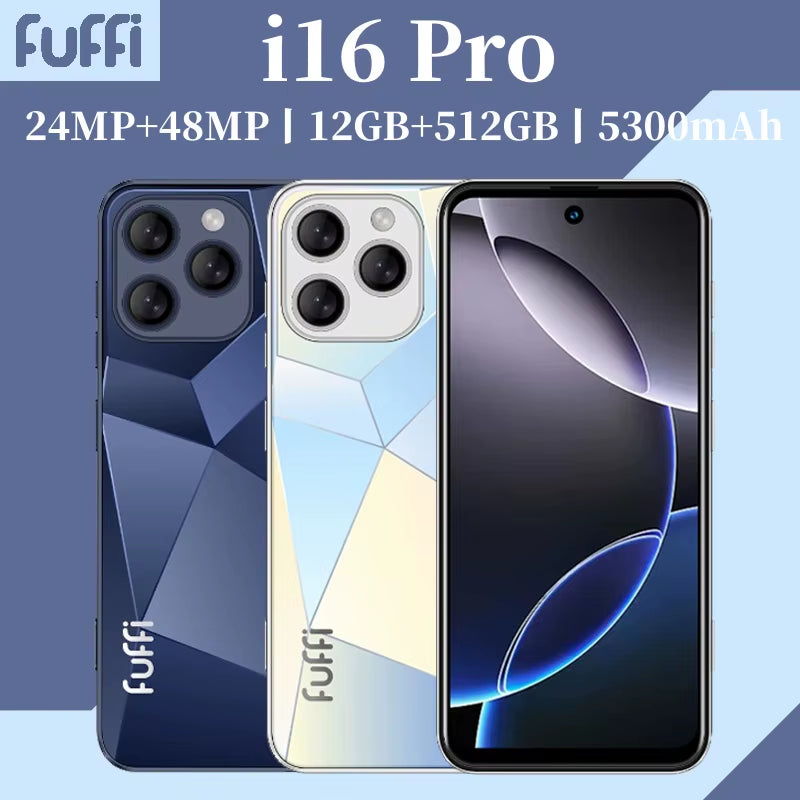 Global Vision I16 Pro Smartphone 5G Android 5300Mah 12GB RAM 512G ROM 6.56Inch 1080X2640Hd 24+48MP 4G Network Mobile Phone
