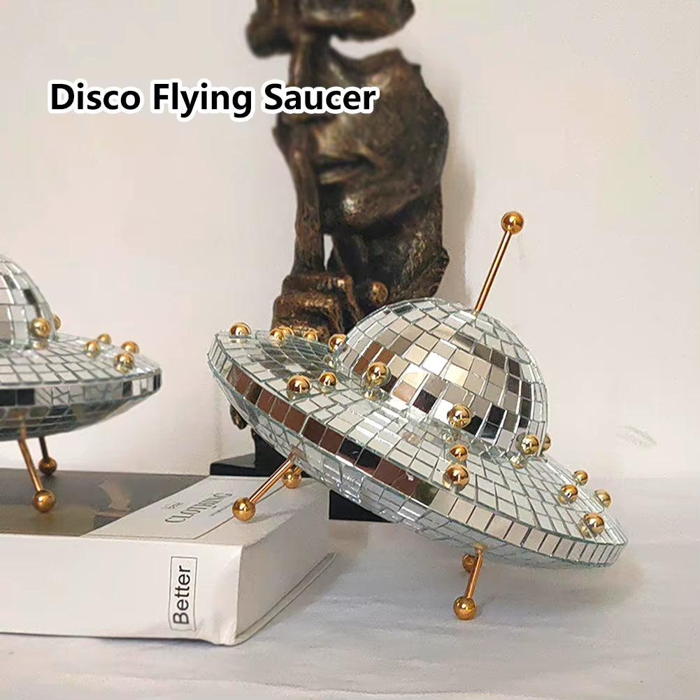 UFO Disco Mirror Ball Retro Reflective UFO Space World Shape DJ Light Modern Home Decor for Party Room Sculptures and Figurines