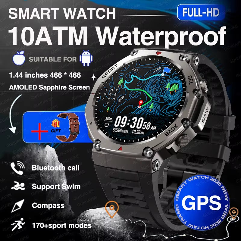 2025 New Military Bluetooth Call Smart Watch Built-In GPS Compass Barometric Altimeter 10ATM Waterproof Sports Smartwatches Men