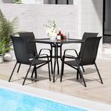 TLSUNNY Patio Dining Set 5 Pieces, All Weather Outdoor Furniture W/30X 30 Table and 4 Stackable Textilene Chairs, Metal Table An