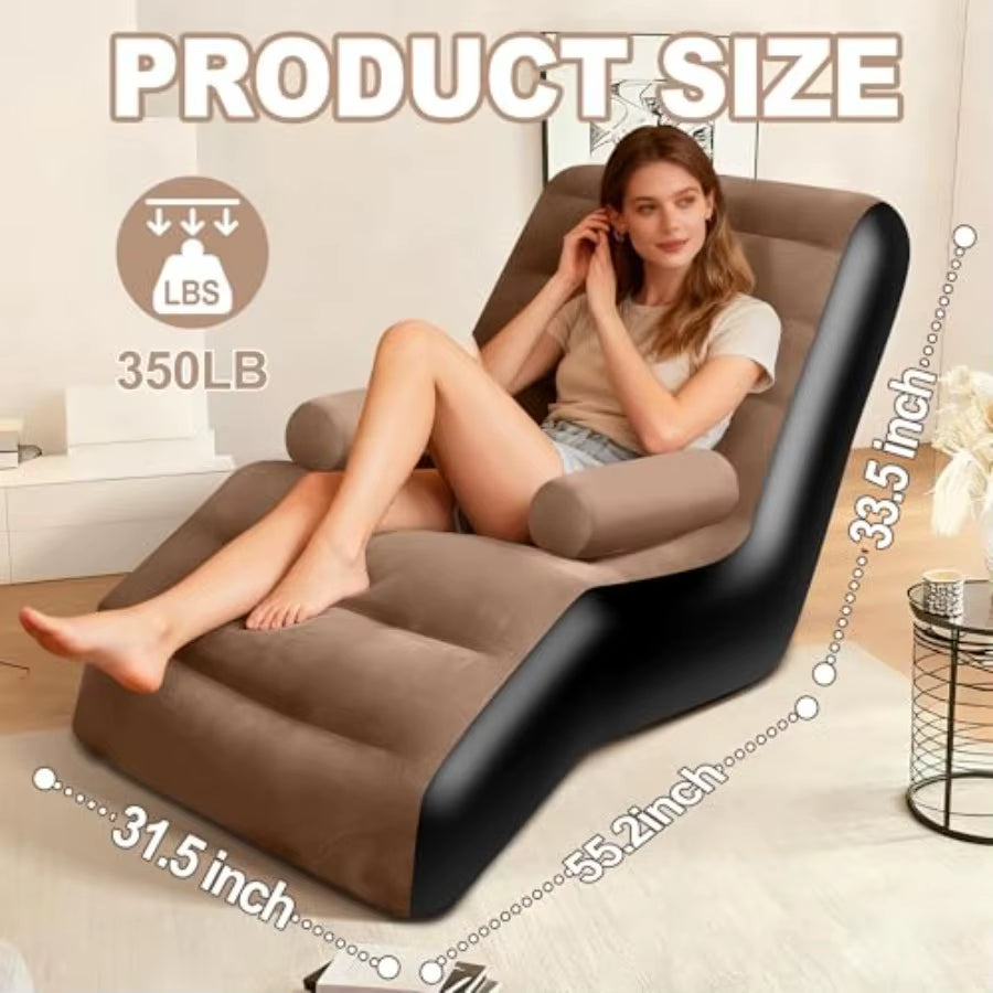 Inflatable Couch for Camping Blow up Couch for Adults with Armrest Waterproof Flocked Surface Inflatable Lounge Chair Indoor Po