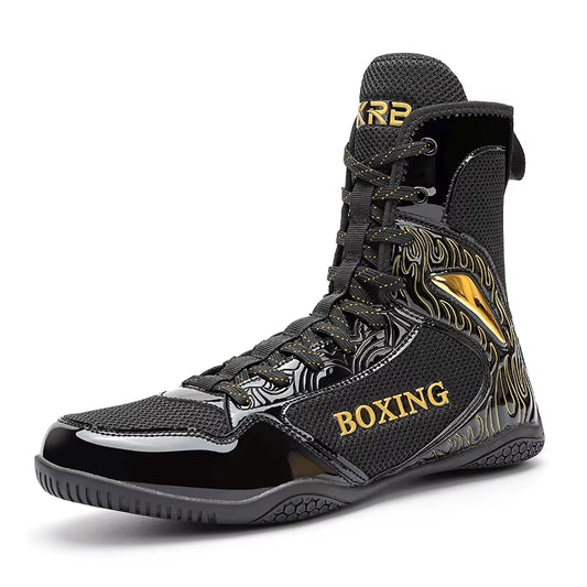 Professional Boxing and Wrestling Shoes for Men, Black and White Classic Comfort Training Boxing and Wrestling Fighting Shoes