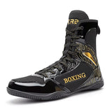 Professional Boxing and Wrestling Shoes for Men, Black and White Classic Comfort Training Boxing and Wrestling Fighting Shoes