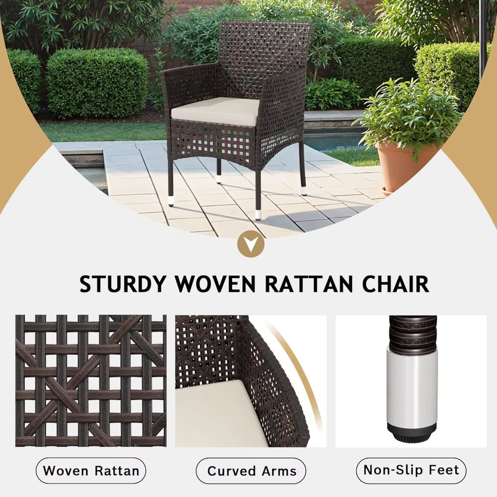 Patio Furniture Set 3 Pieces Outdoor Wicker Chairs Set of 2 with Coffee Table for outside Porch Balcony (Brown)