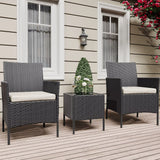 3-Piece Wicker Patio Sofa Set, All-Weather Rattan Conversation Set with Cushions & Glass Coffee Table for Garden, Porch, Lawn
