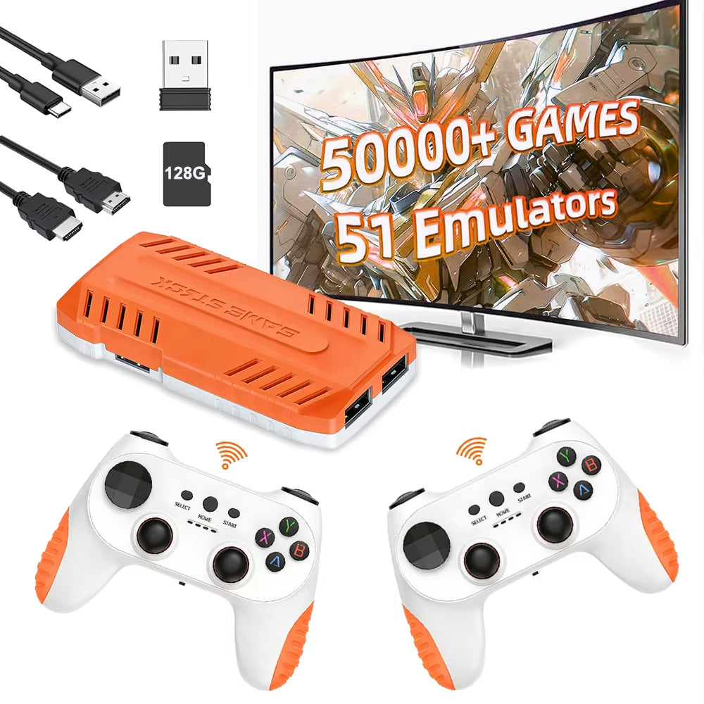 X10 Pro Retro Game Stick 4K Video Game Console 50000+ Games,51+Emulators,Hd Output 2 Wireless Controllers,Plug and Play Computer