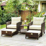 [XMSJ]5 Pieces Wicker Patio Furniture Set Outdoor Patio Chairs with Ottomans Conversation with Coffetable for Poolside Garden (B