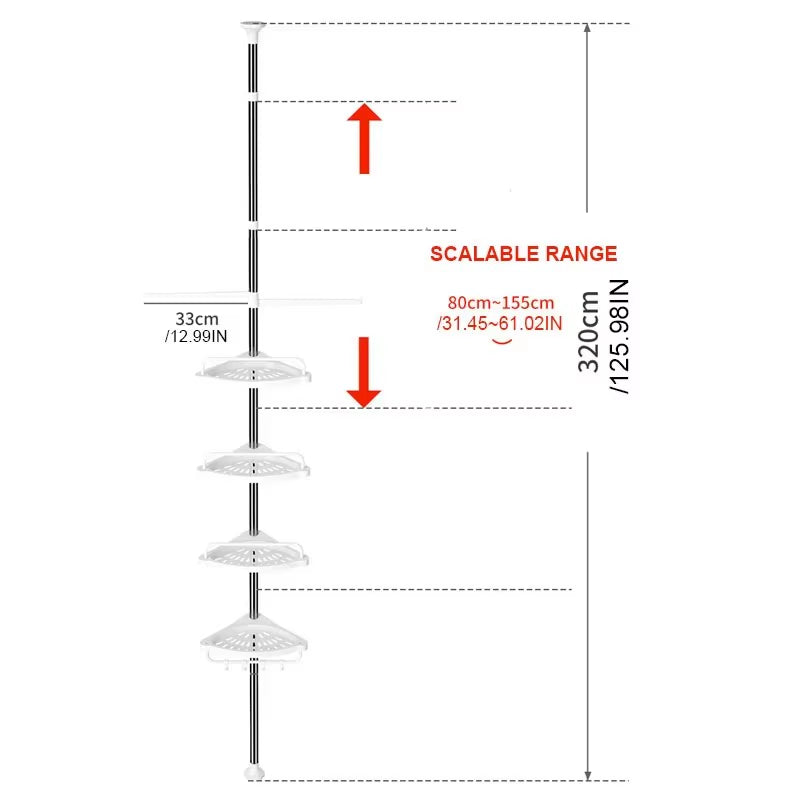 1 Piece Corner Shower Bar - Shower Bar Organizer, Floor Standing Shower Towel Rack Corner Waterproof, Suitable for Bedrooms