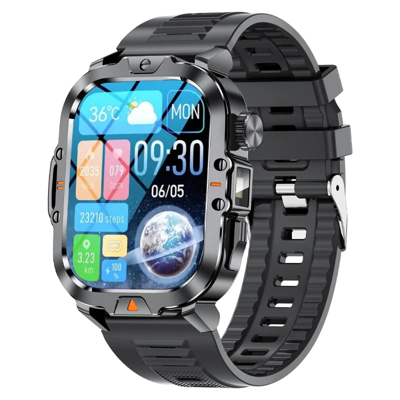 LIGE 2.01-Inch HD Screen Men Smart Watch with Flashlight Outdoor Sports Men Watch IP68 Waterproof Health Monitor Call Smartwatch