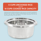 10-Cup Electric Rice Cooker with 304 Stainless Steel Inner Pot for Soups, Stews, Porridges, Grains