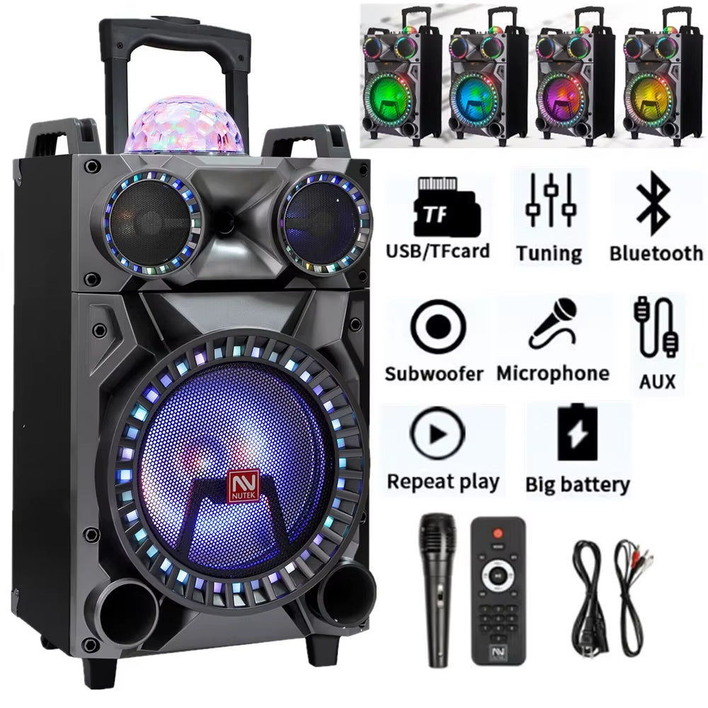 12" Portable Bluetooth Speaker Loud Subwoofer Heavy Bass Party FM DJ LED AUX USB TF Wiith Microphone and Remote