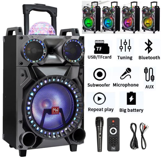 12" Portable Bluetooth Speaker Loud Subwoofer Heavy Bass Party FM DJ LED AUX USB TF Wiith Microphone and Remote
