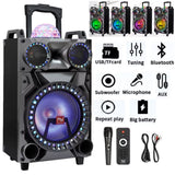 12" Portable Bluetooth Speaker Loud Subwoofer Heavy Bass Party FM DJ LED AUX USB TF Wiith Microphone and Remote