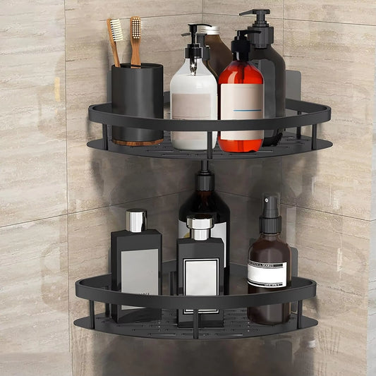 No-Drill Shower Storage Rack Two-Piece Adhesive Corner Shelf Rust-Proof Bathroom Shelf Ideal for Shower Gel, Sponges, and More