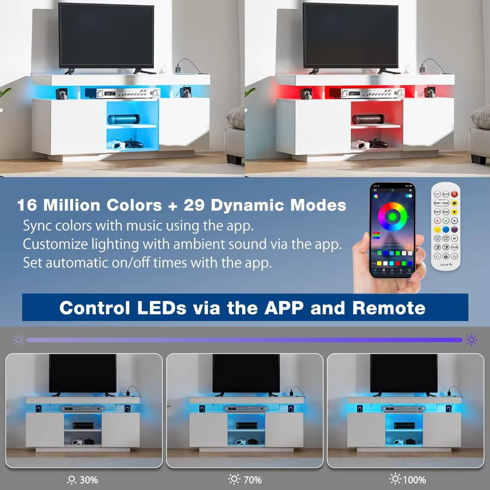 LED TV Stand for 55/50/43/40/32 Inch TV - Modern Entertainment Center with Power Outlets, Gaming Console Cabinet