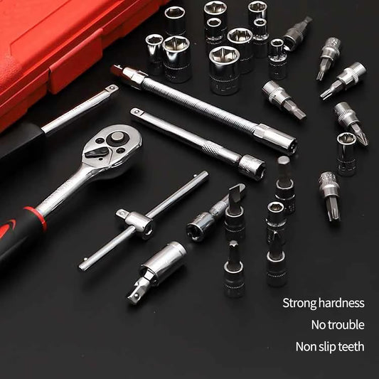 46-Piece 1/4 Inch Drive Socket Set - Metric Ratchet Wrench Kit with 4-14mm CR-V Sockets for Automotive and Household Repairs