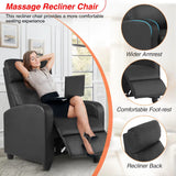 Massage Recliner Sofa with Lumbar Support and Adjustable Backrest for Living Room or Bedroom in Black Leather