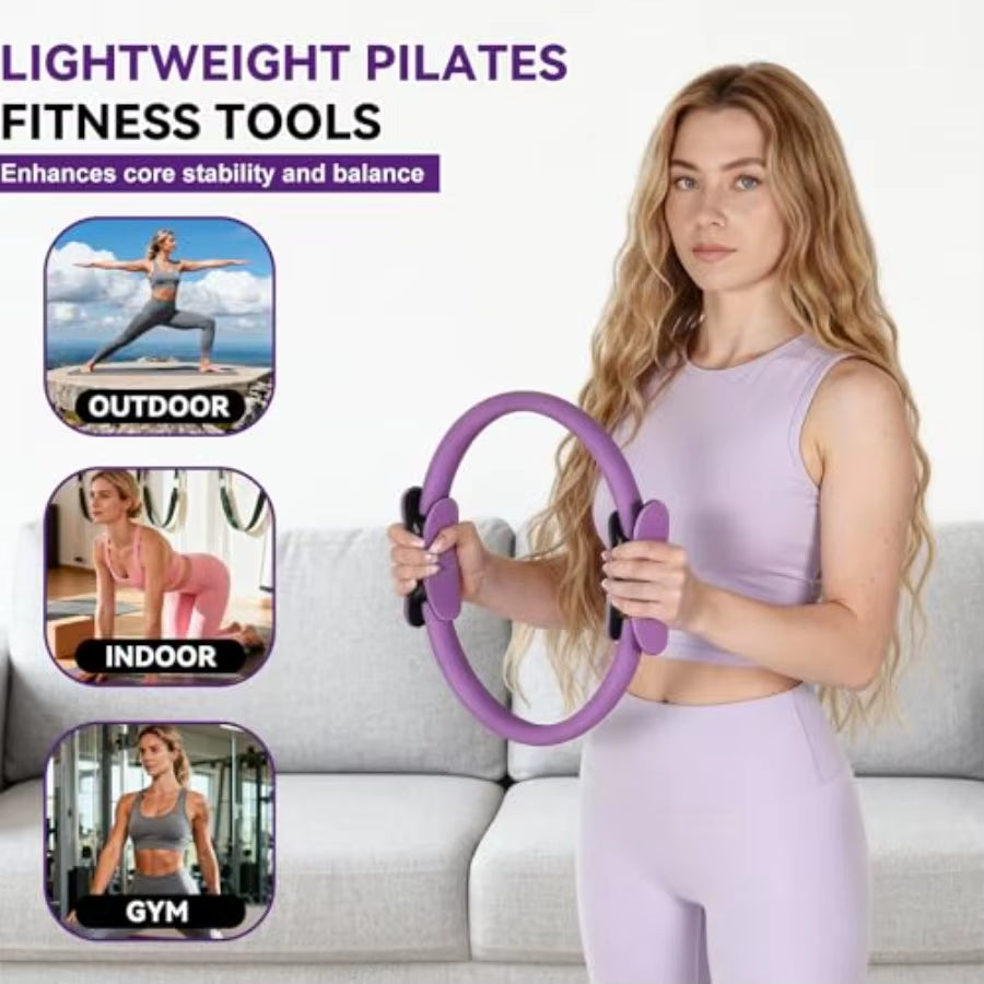 Likiliki Pilates Ring and Ball Set Home Fitness Equipment for Women with Resistance Bands 12'' Magic Circle 9.8'' Ball for Stre