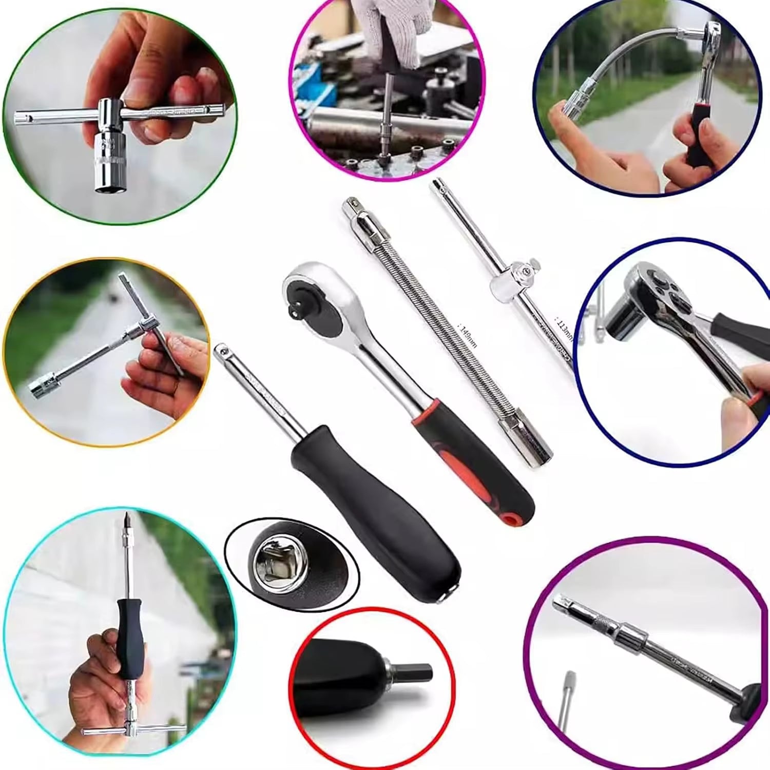 46-Piece 1/4 Inch Drive Socket Set - Metric Ratchet Wrench Kit with 4-14mm CR-V Sockets for Automotive and Household Repairs