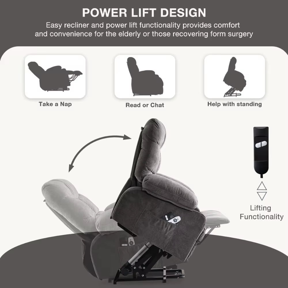 Power Lift Recliner Chair for Elderly with Vibration Massage and Lumbar Heating Electric Recliner Sofa with Cup Holde，Customized