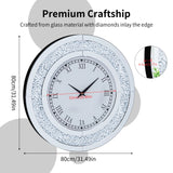 60/80CM Bling Silver round Mirror Clock Glam Sparkle Twinkle Shining Mirrored Wall Clock for Home Decor