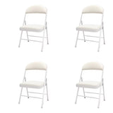 4 Piece Conference Chair Set, Leather Upholstered Folding Chair, Designer Chair with Backrest, Metal Frame Living Room