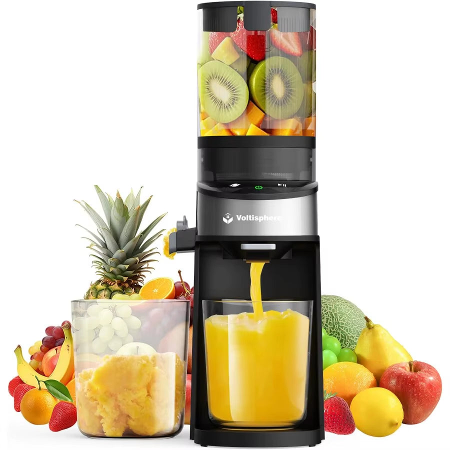 400W Cold Press Juicer with 4.9 Wide Feed Chute for Whole Fruits Vegetables Silver Gray Slow Masticating Juicer with Advanced T