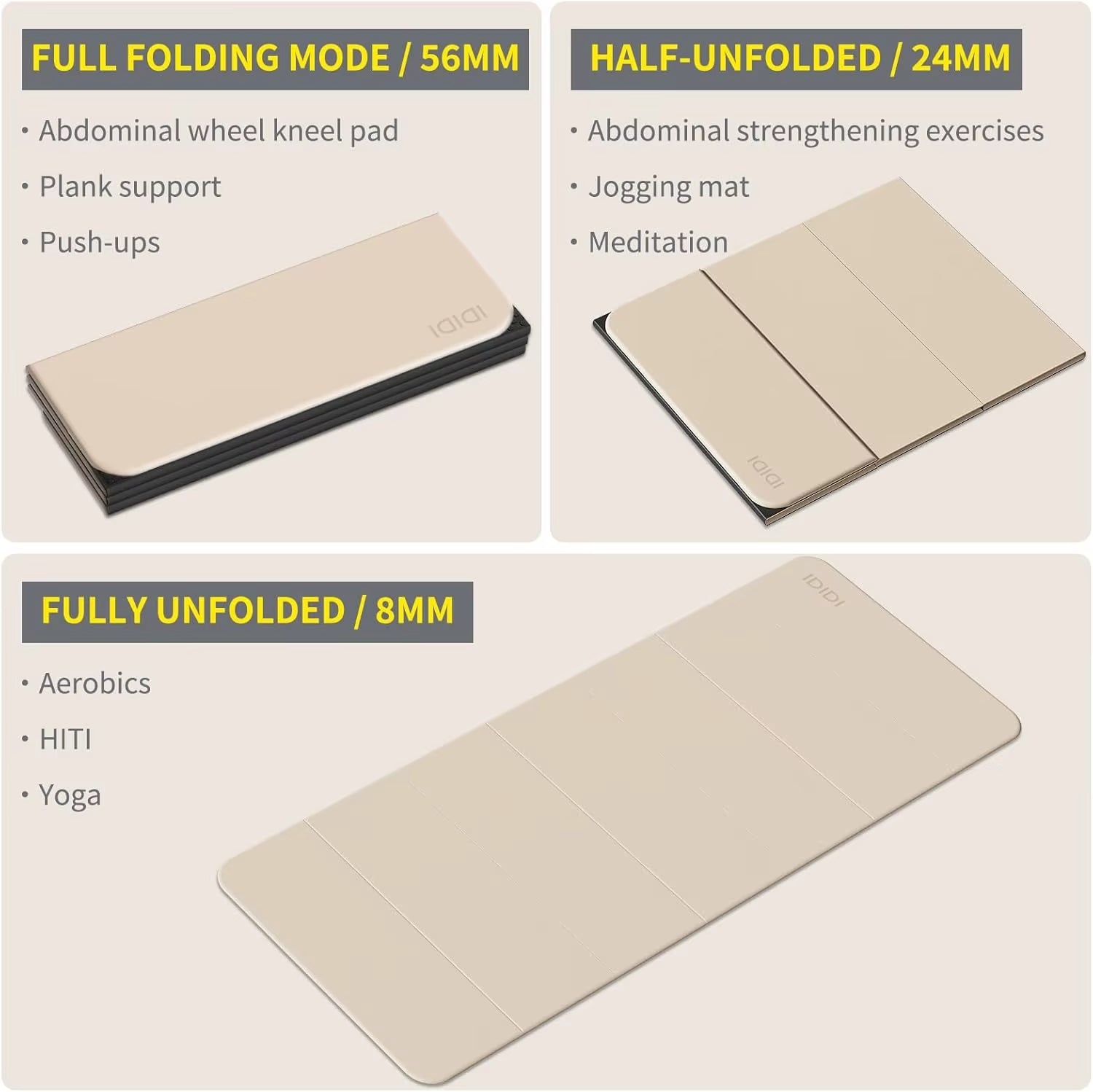 Foldable Yoga Mat Extra Thick & Large (74" X 31.5" X 0.32"), Double-Sided Non Slip & Lightweight Fitness Mat