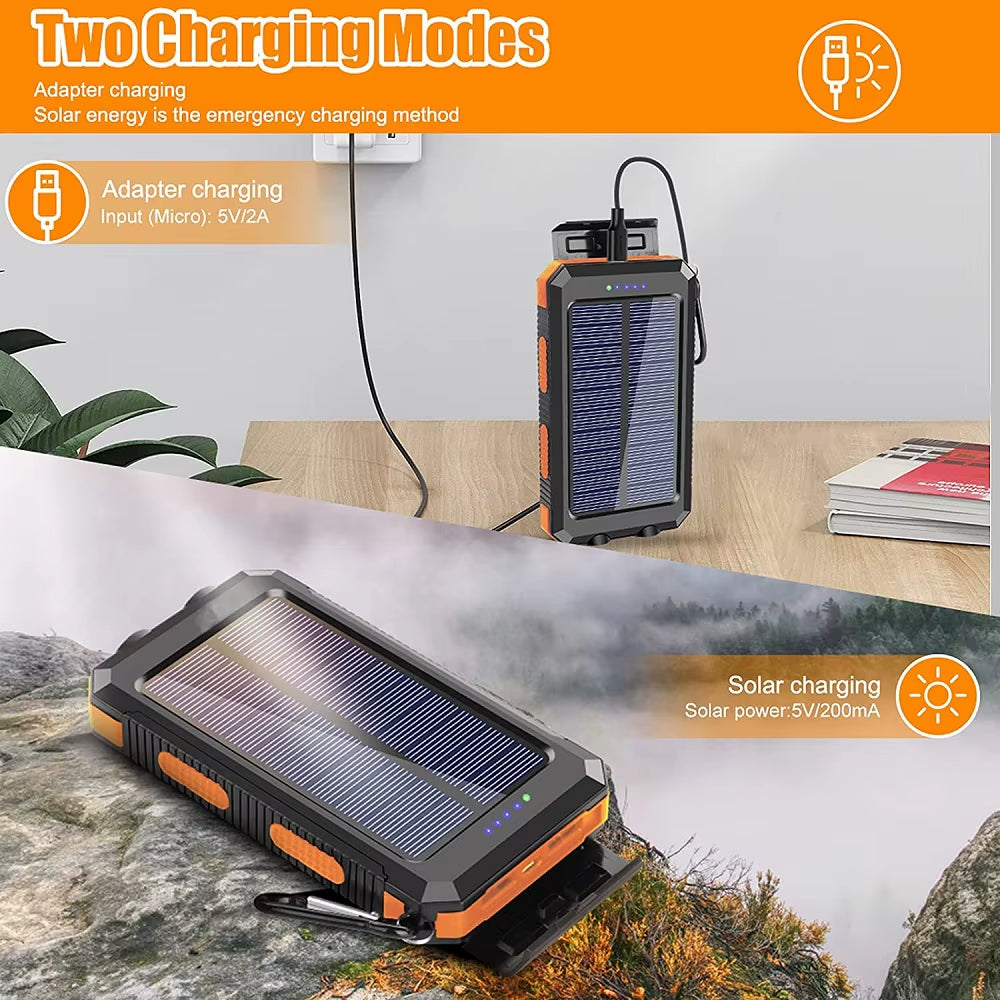 New Solar Power Bank 100000Mah Portable Charging Powerbank External Battery Charger Strong Light LDE Light for All Smartphones