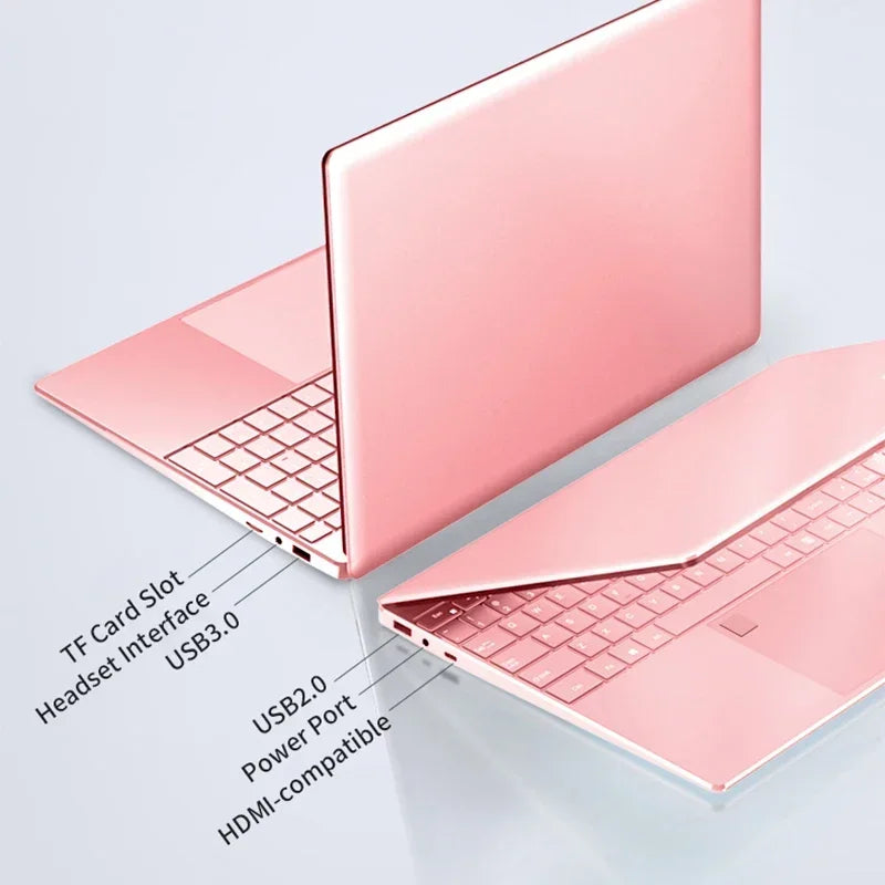 Glamorous Pink 15.6" Laptop: Windows 11 Office Education,  Celeron N5095, 16GB RAM, 1TB SSD, Dual Wifi & Ultra-Narrow Bezel