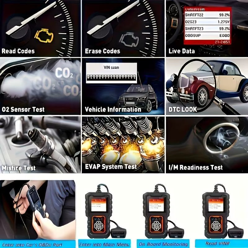 OBD2 Diagnostic Scanner and Voltage Tester for Automotive Engine Fault Codes - Model CY3001