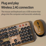 AC306 Wireless Keyboard and Mouse Combo Retro round Key Cap Full-Size 104-Key Laptop for Office Entertainment