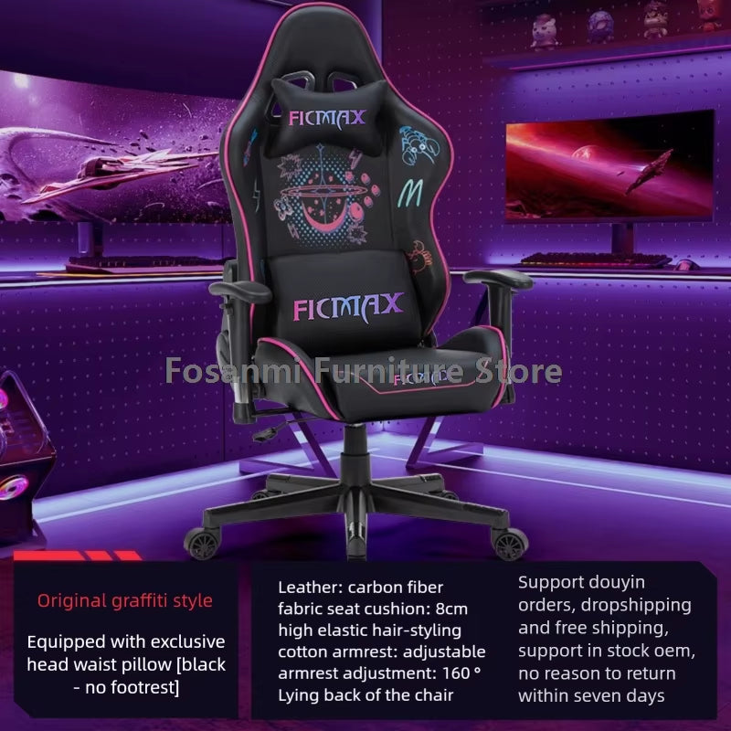 Stylish Graffiti Gaming Chair with Lumbar Support Adjustable Gamer Computer Swivel Chair for Home Office Ergonomic Desk PC Chair