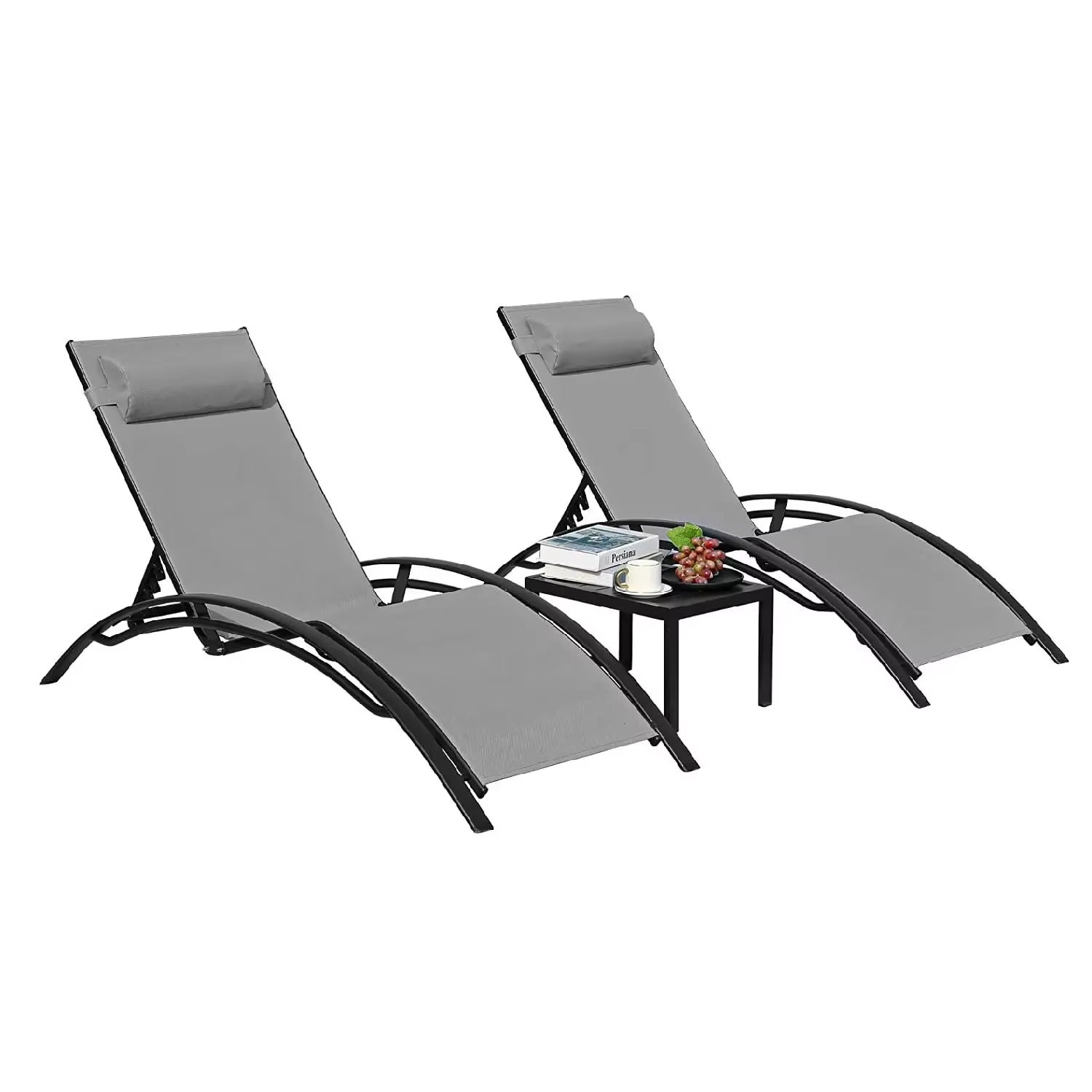 Aluminum Lounge Chair for outside with 5 Adjustable Positions+Table 3Pcs Chaise Outdoor for Pool, Garden,Beach,Camping,Backyard