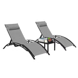 Aluminum Lounge Chair for outside with 5 Adjustable Positions+Table 3Pcs Chaise Outdoor for Pool, Garden,Beach,Camping,Backyard