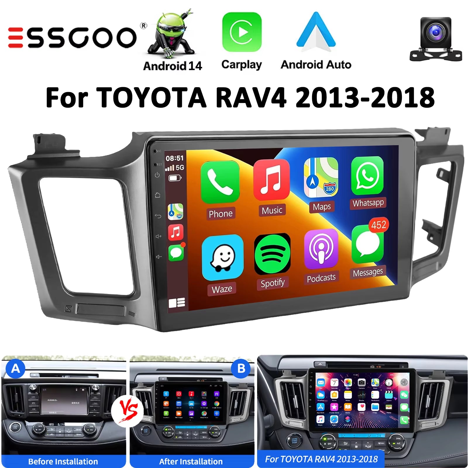 10.1" 2Din Android for Toyota RAV4 4 XA40 5 XA50 2012 - 2018 Car Radio Carplay Multimedia Video Player Navigation Stereo GPS JBL