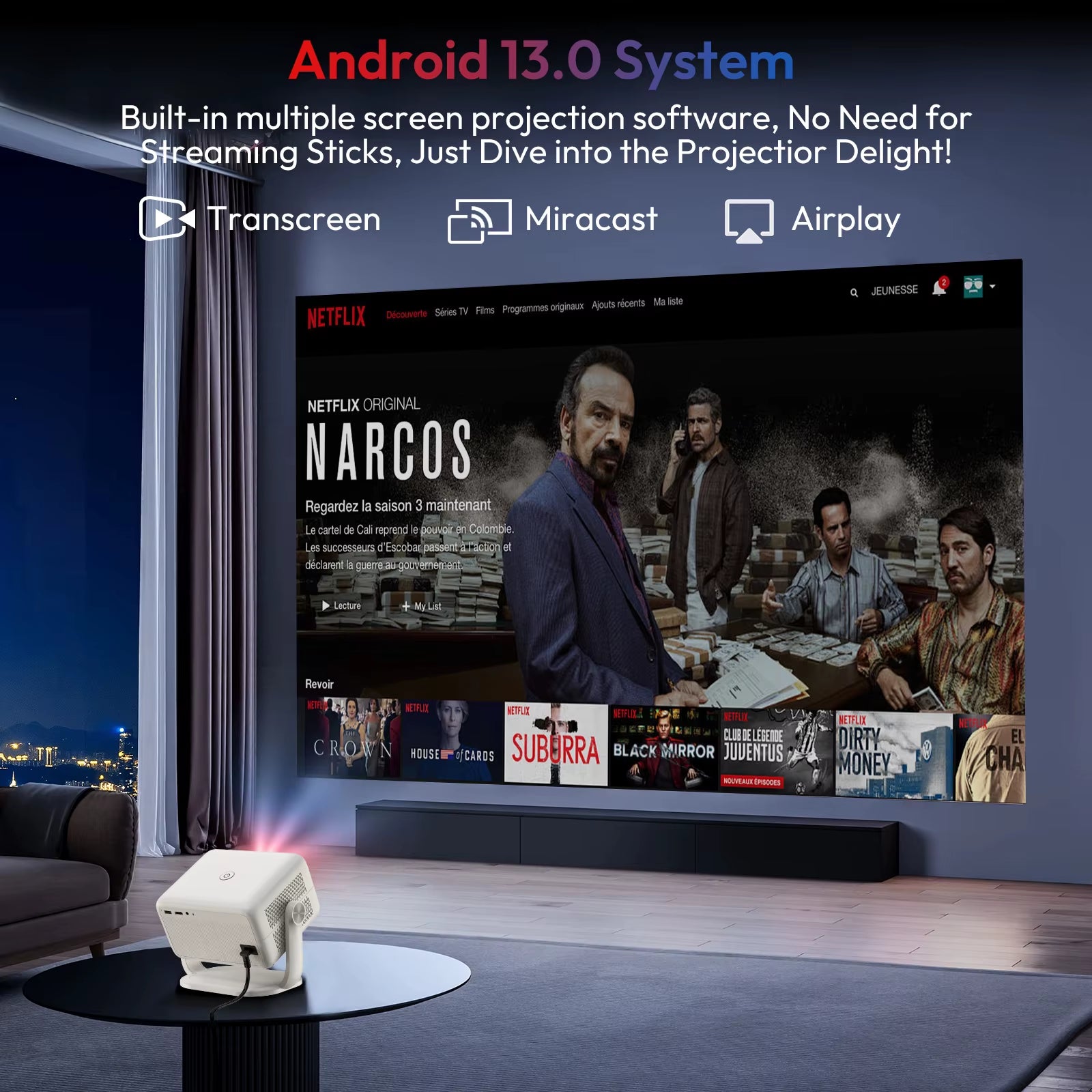 Netflix Official 4K Supported Smart Projector 650 Ansi AI Voice Recognition Auto Focus & Keystone Projector for Home Movie