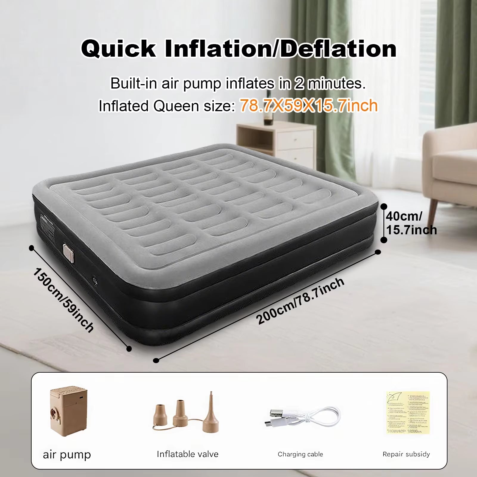 200X150X40Cm Automatic Inflatable Mattress Camping Home Built-In Pump Bed Thickened for Indoor Outdoor Rest Lazy Sleeping Mat