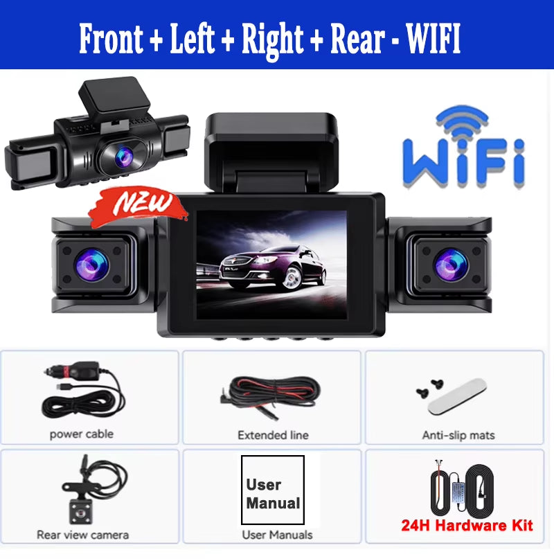 360° Car Dash Cam WIFI APP Video Recorder 1080P Car DVR 3/4 Lens Front inside Rotatable and Rear View Night Vision Black Box